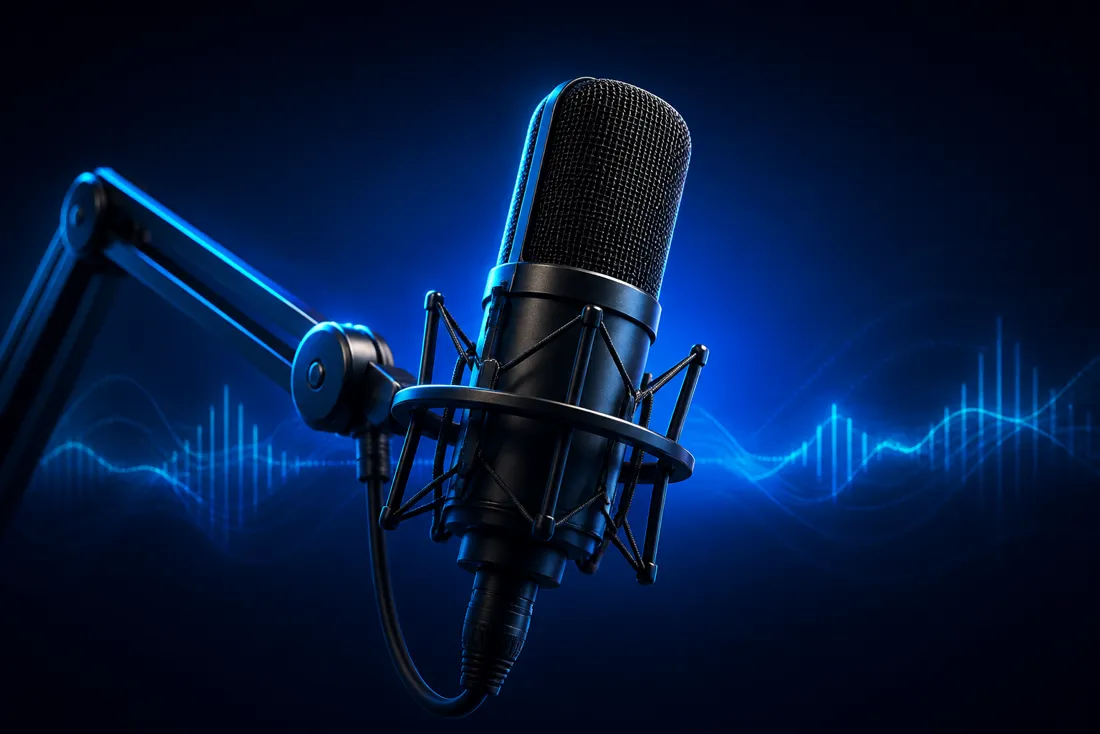 Studio microphone in blue light